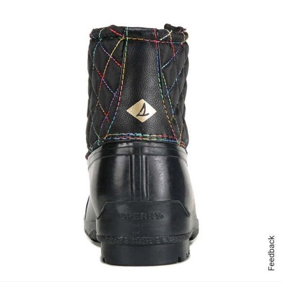 SPERRY GIRLS PORT BOOT RAIN BOOT - BLACK RAINBOW 3M DUCK BOOTS - Picture 5 of 13